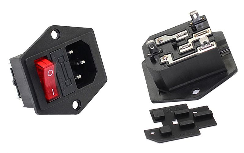 3 Pin IEC320 C14 C15 Electrical Socket LED 250V Rocker Switch Brass 10A Fuse Female Male Inlet Plug Pin Connector Computer Mount