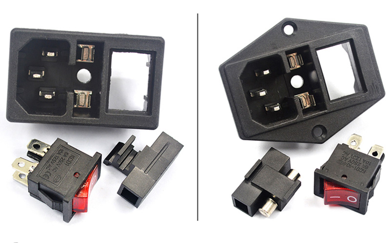 3 Pin IEC320 C14 C15 Electrical Socket LED 250V Rocker Switch Brass 10A Fuse Female Male Inlet Plug Pin Connector Computer Mount