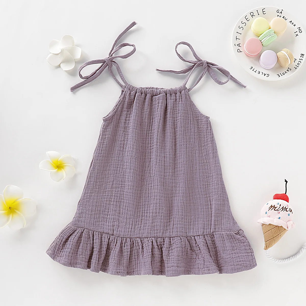 Summer Infant Baby Girl Dress Toddler Dress Muslin Cotton Sleeveless Ruffles Slip Dresses