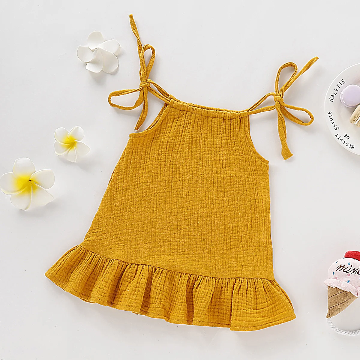 Summer Infant Baby Girl Dress Toddler Dress Muslin Cotton Sleeveless Ruffles Slip Dresses