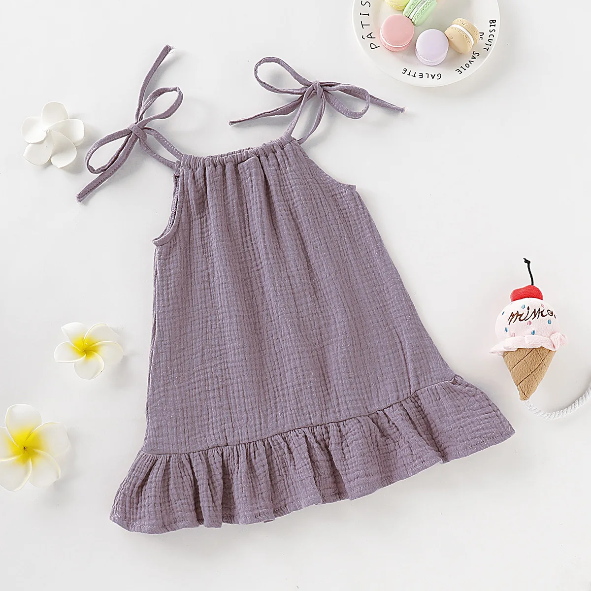Summer Infant Baby Girl Dress Toddler Dress Muslin Cotton Sleeveless Ruffles Slip Dresses