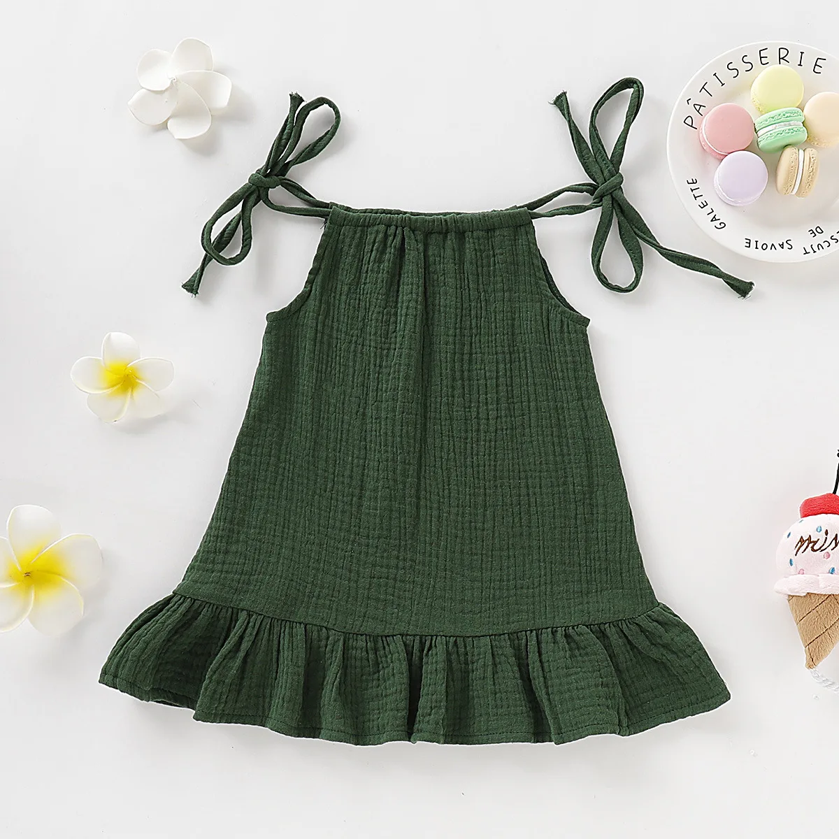 Summer Infant Baby Girl Dress Toddler Dress Muslin Cotton Sleeveless Ruffles Slip Dresses