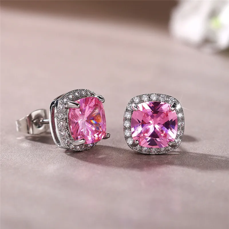 Huitan Classic Cushion Shape Stud Earrings with Brilliant Cubic Zirconia Stone Wedding Engagement Party Luxury Jewelry for Women