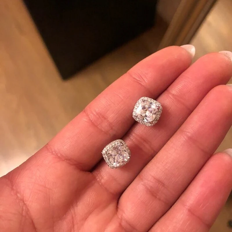 Huitan Classic Cushion Shape Stud Earrings with Brilliant Cubic Zirconia Stone Wedding Engagement Party Luxury Jewelry for Women
