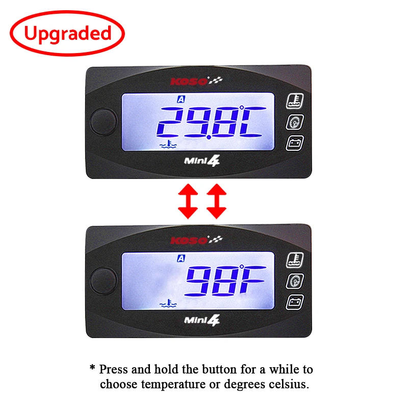 koso Tachometer Motorcycles RPM water temperature VoltageTime Mini 4 in 1 LED Digital Display meter
