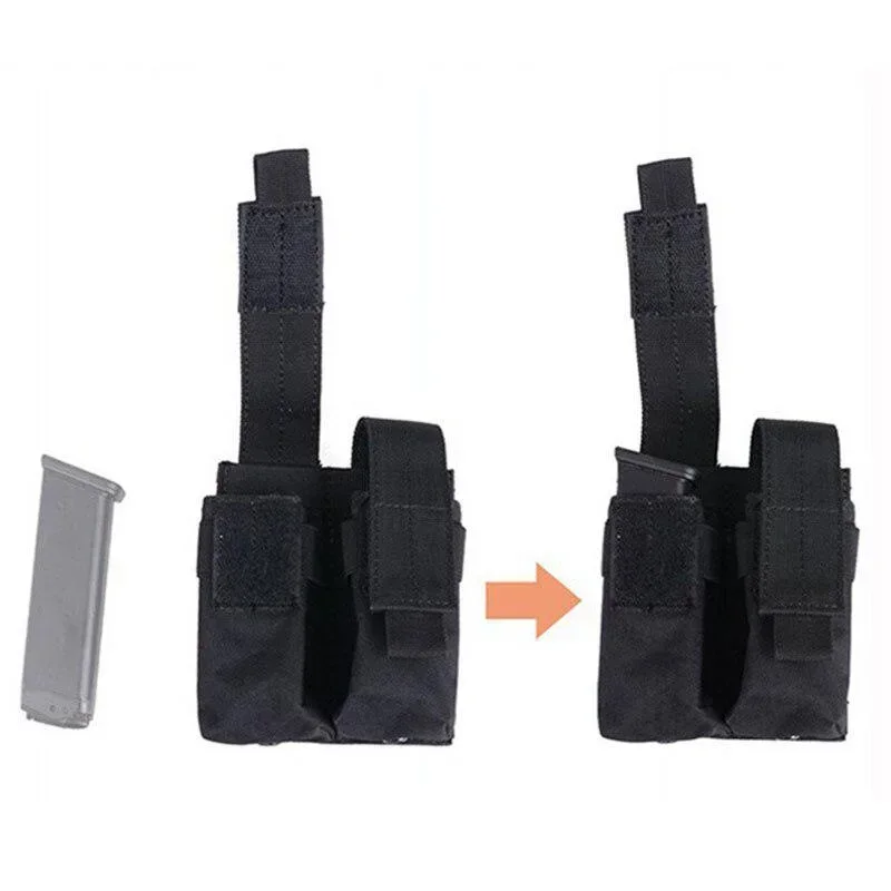 9mm Pistol Magazine Pouch Tactical Double Molle Belt Dual Mag Bag Flashlight Holder Attachment Package Gun Hunting Accessories