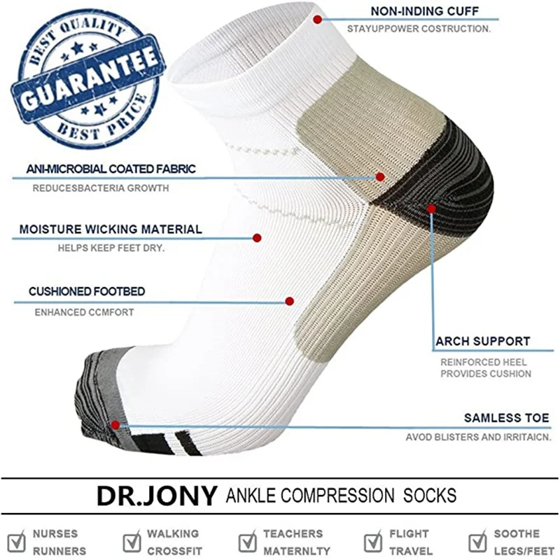 1/2/3 Pairs Brothock Plantar Fascia Compression Socks Sweat-absorbent Deodorant Breathable Sports Pressure Basketball Socks