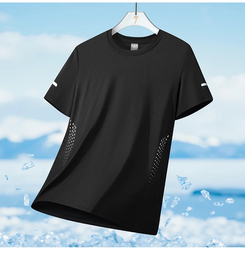 CHRLCK Men's Running Quick Drying T-shirts Breathable Hiking Fishing Tees Soft Elasticity Outdoor Sports Short Shirt Summer