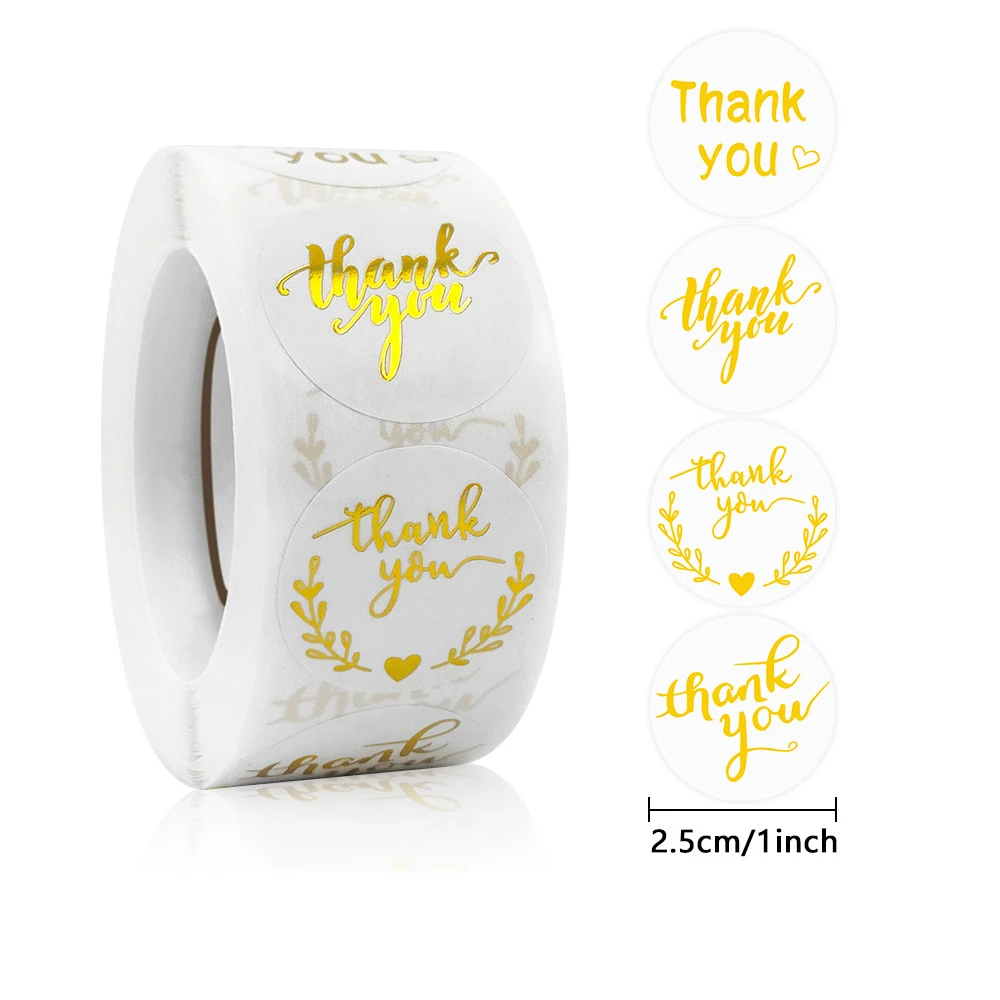 100-500Pcs Gold Foil Thank You Stickers for Gift Card Box Package Party Wrapping Decorate Baking Food Small Business 1Inch/2.5CM