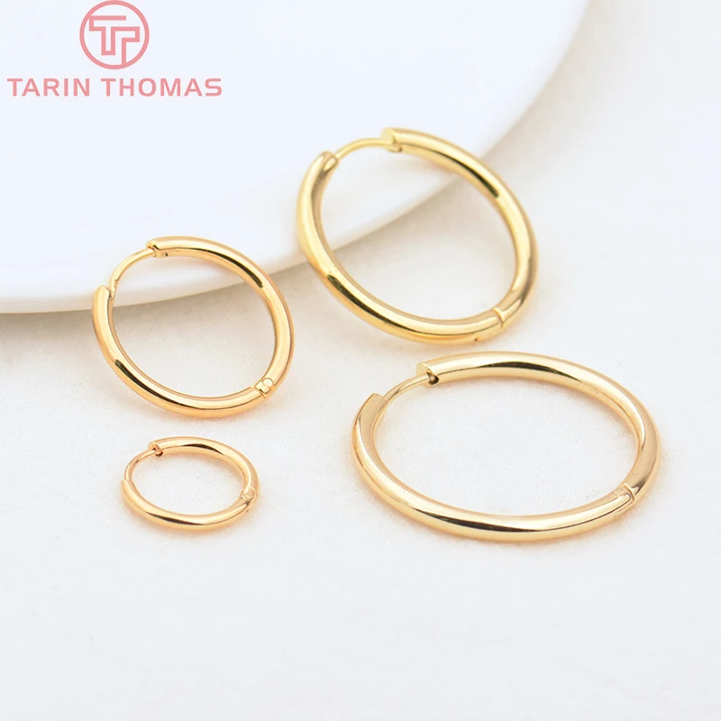 (3754)6PCS 12MM 30MM 24K Gold Color Stainless Steel Round Earring Hoop Earrings Clasps High Quality DIY Jewelry Making Findings