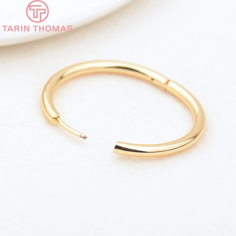 (3754)6PCS 12MM 30MM 24K Gold Color Stainless Steel Round Earring Hoop Earrings Clasps High Quality DIY Jewelry Making Findings
