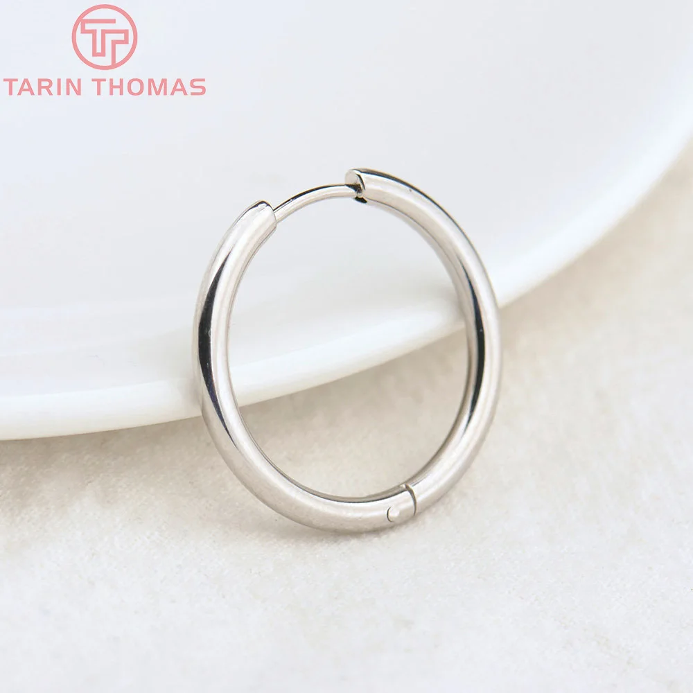 (3754)6PCS 12MM 30MM 24K Gold Color Stainless Steel Round Earring Hoop Earrings Clasps High Quality DIY Jewelry Making Findings