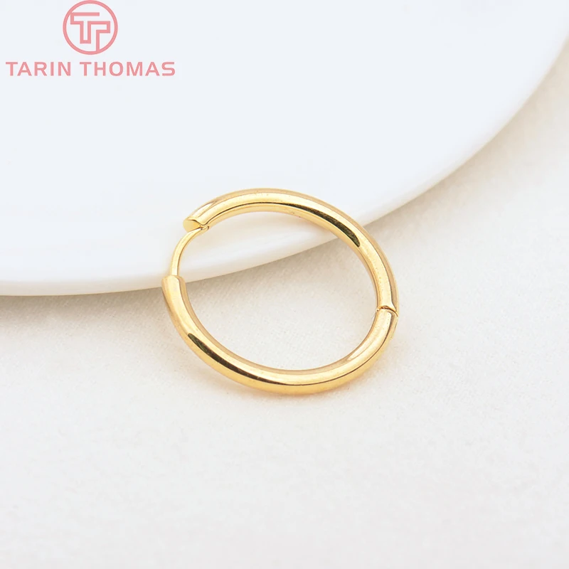 (3754)6PCS 12MM 30MM 24K Gold Color Stainless Steel Round Earring Hoop Earrings Clasps High Quality DIY Jewelry Making Findings