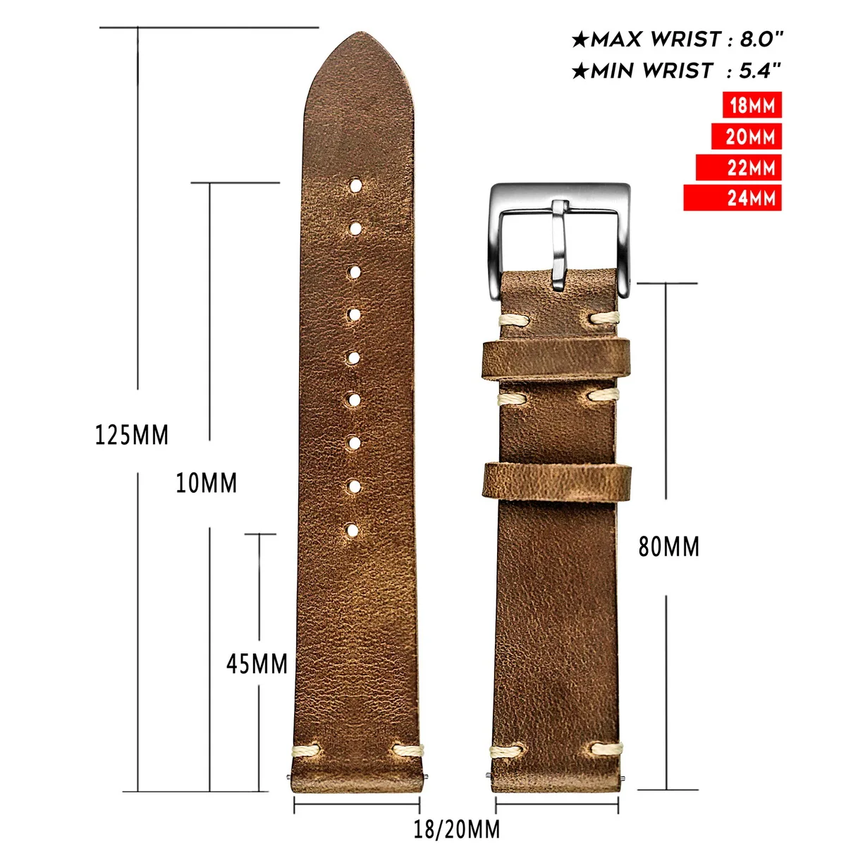 100%  Genuine Leather Watch Bands With Quick Release Horween CXL Cowhide Vintage Wrist Strap For Men 22mm18mm19mm20mm