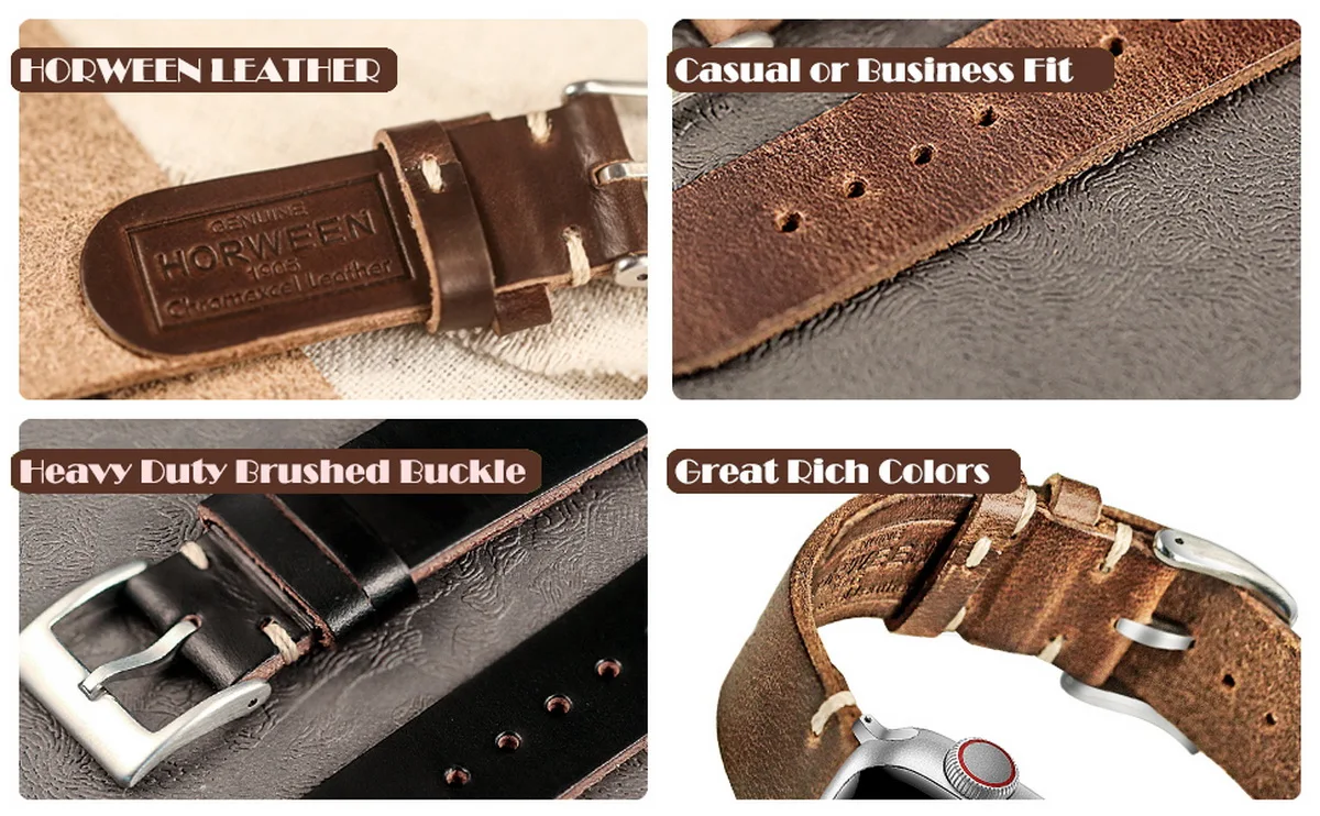 100%  Genuine Leather Watch Bands With Quick Release Horween CXL Cowhide Vintage Wrist Strap For Men 22mm18mm19mm20mm