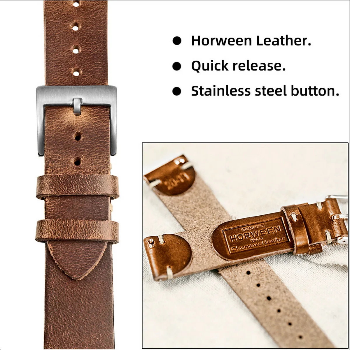 100%  Genuine Leather Watch Bands With Quick Release Horween CXL Cowhide Vintage Wrist Strap For Men 22mm18mm19mm20mm