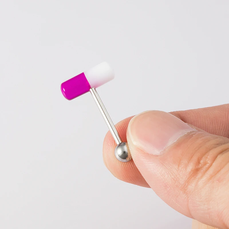 1pc Capsule Tongue Ring Acrylic Pill Tongue Piercing Stud Barbell Surgical Steel Bar Colorful Punk Women Men Body Jewelry 14G