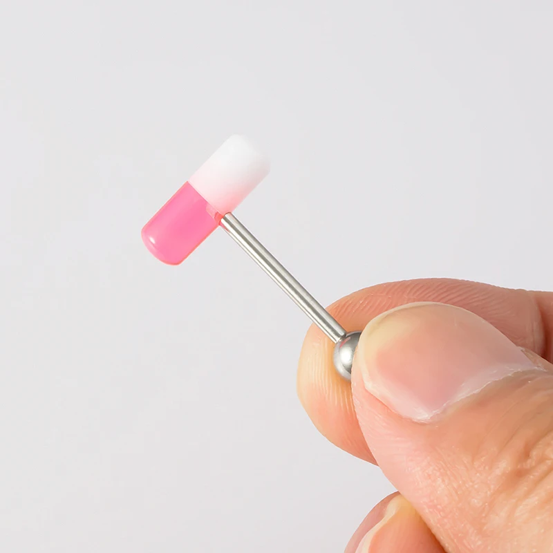1pc Capsule Tongue Ring Acrylic Pill Tongue Piercing Stud Barbell Surgical Steel Bar Colorful Punk Women Men Body Jewelry 14G