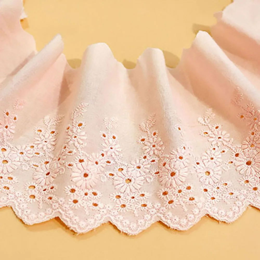 1Y Flower Hollow 11CM Wide Cotton Cloth Lace Trim Fabric Clothes Accessories Cuffs Skirt Hem