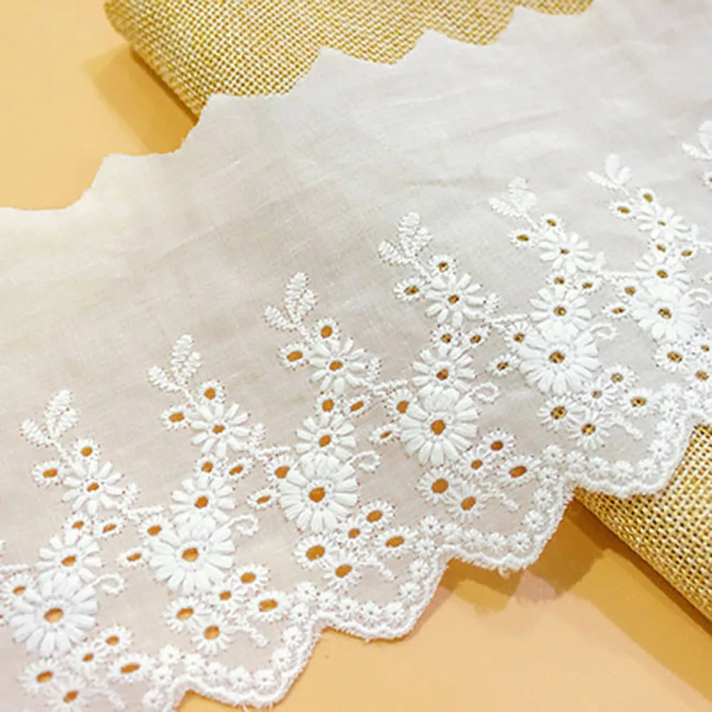1Y Flower Hollow 11CM Wide Cotton Cloth Lace Trim Fabric Clothes Accessories Cuffs Skirt Hem