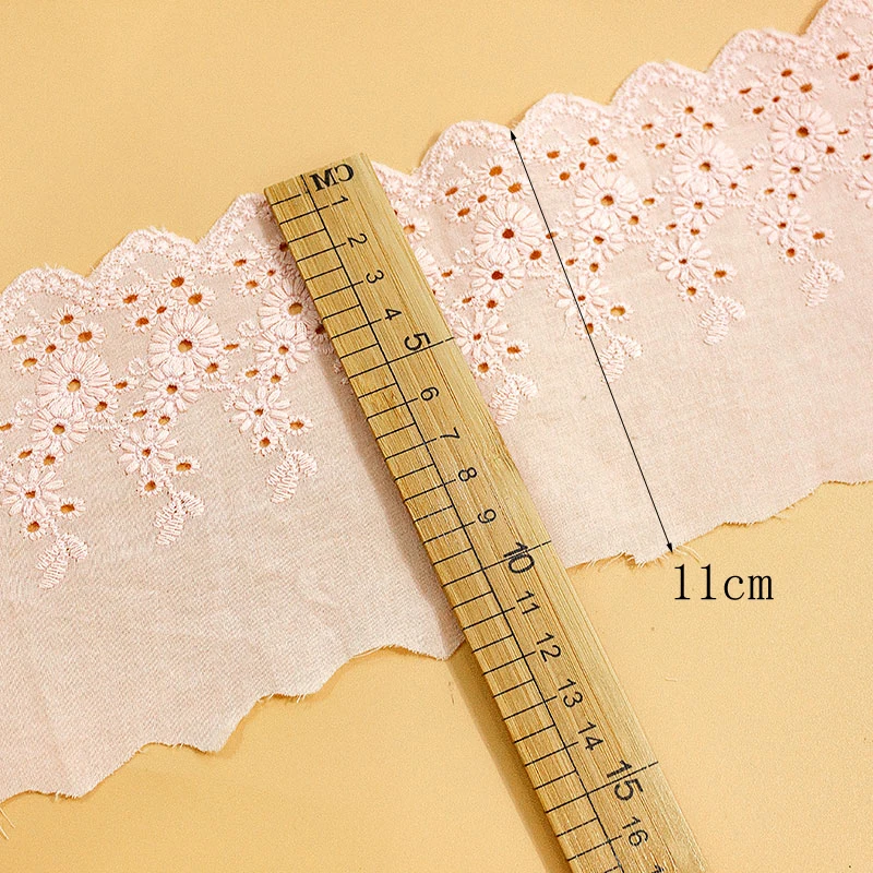 1Y Flower Hollow 11CM Wide Cotton Cloth Lace Trim Fabric Clothes Accessories Cuffs Skirt Hem