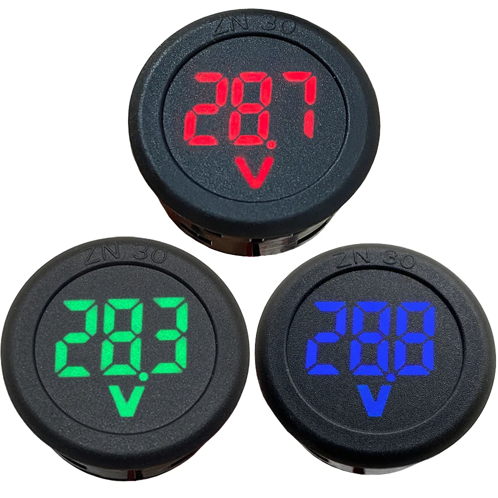 DC 4-100V LED Digital Display Round Two-wire Voltmeter DC Digital Car Voltage Current Meter Volt Detector Tester Monitor Pane