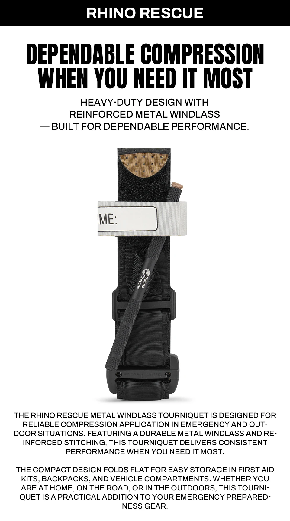 RHINO RESCUE Tourniquet Reinforced Metal Windlass, Heavy Duty Emergency Compression Device for First Aid IFAK