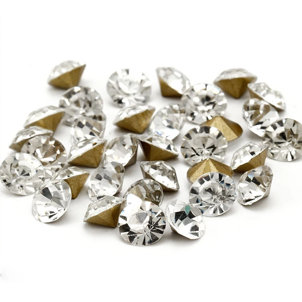 Shiny Clear Czech Crystal Rhinestone Cone Round Pointed Foiled Back Glass Strass Stone DIY Nail Art Gem Jewelry Accessories