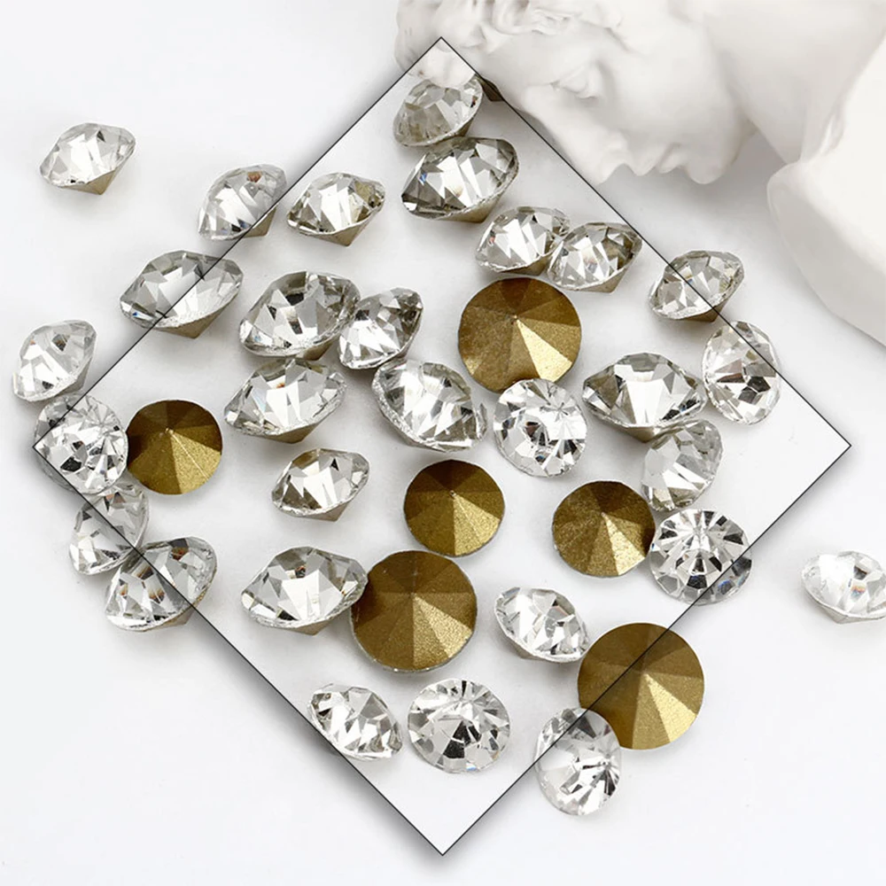 Shiny Clear Czech Crystal Rhinestone Cone Round Pointed Foiled Back Glass Strass Stone DIY Nail Art Gem Jewelry Accessories