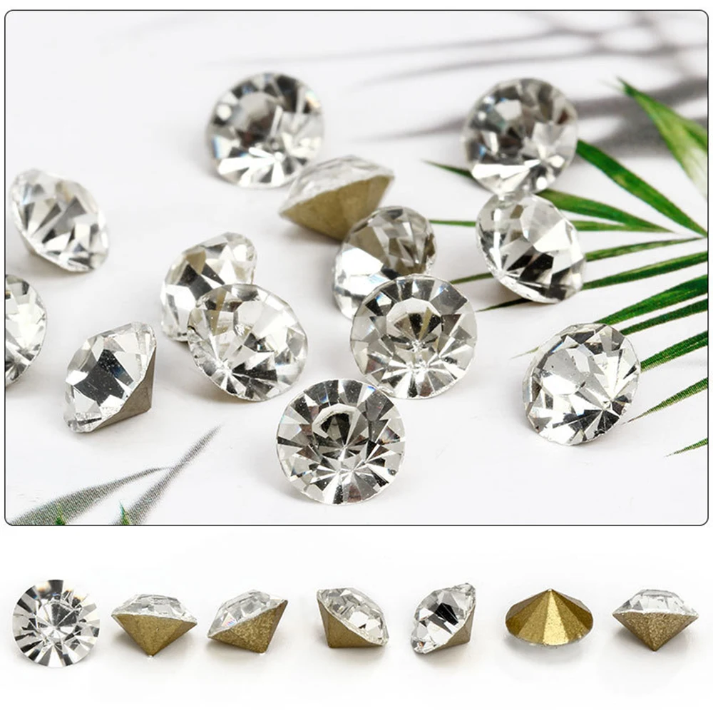 Shiny Clear Czech Crystal Rhinestone Cone Round Pointed Foiled Back Glass Strass Stone DIY Nail Art Gem Jewelry Accessories