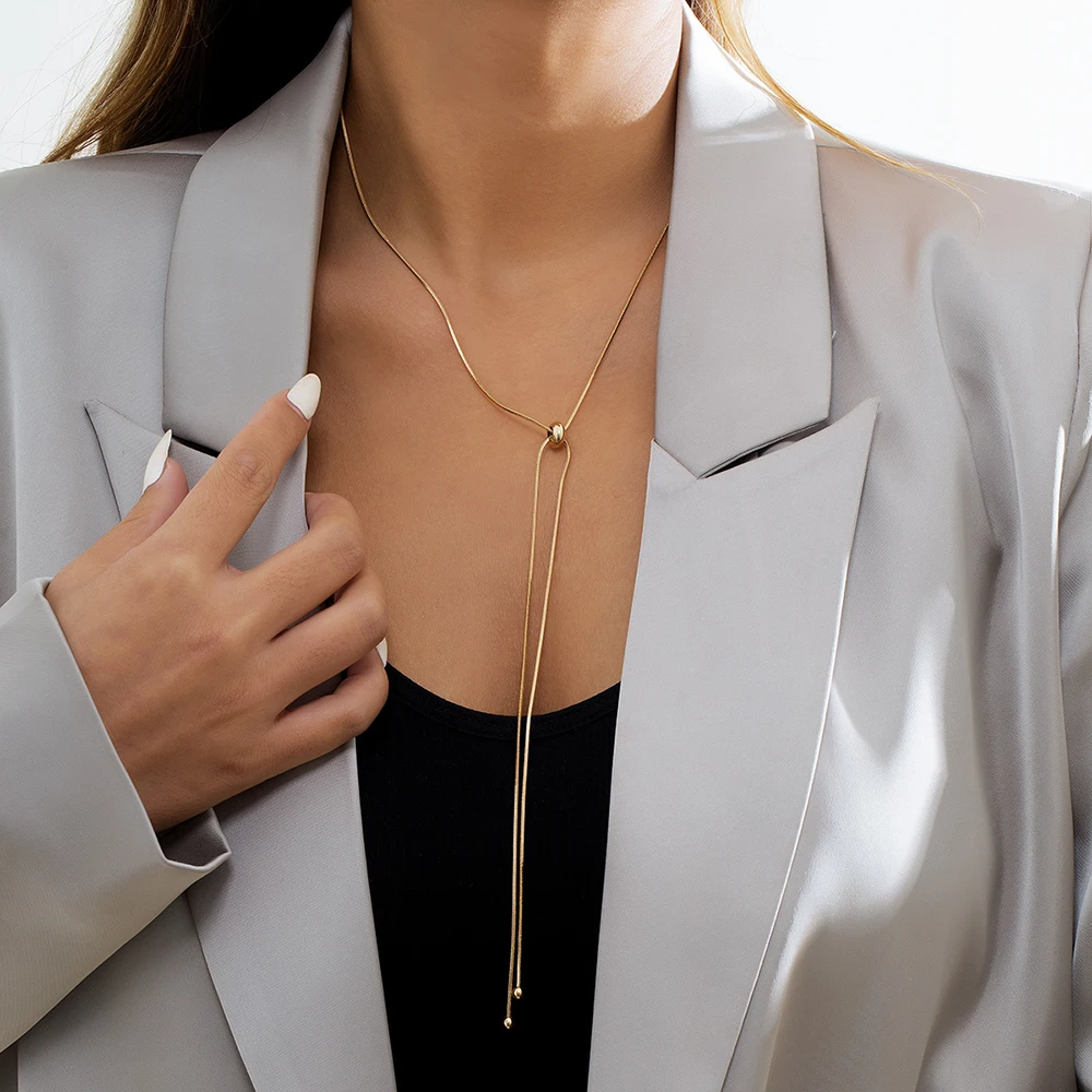 1PC Snake Copper Chain Choker Tassel Necklace for Women Girl Fine Link on Neck with Ball Pendant Temperament Party Jewelry Gifts