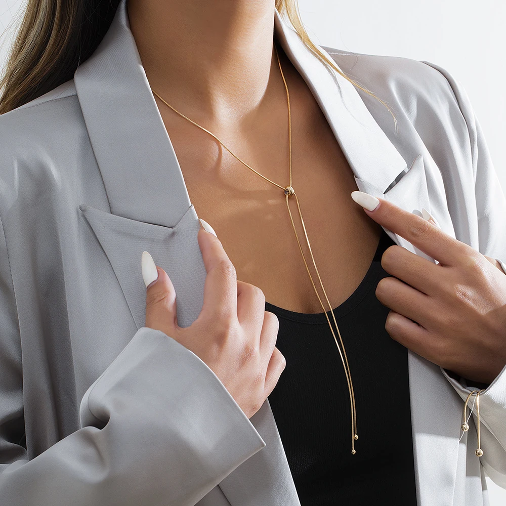 1PC Snake Copper Chain Choker Tassel Necklace for Women Girl Fine Link on Neck with Ball Pendant Temperament Party Jewelry Gifts