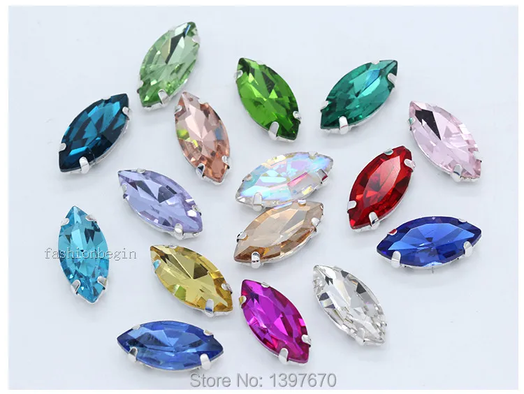 All size 24-colors Navette crystal glass Flatback sew on rhinestone stones montees silver claw button for jewelry DIY Garment