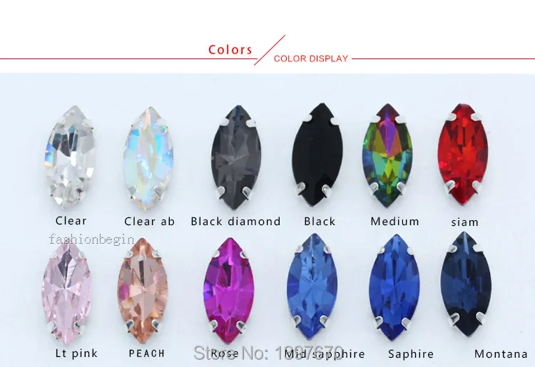 All size 24-colors Navette crystal glass Flatback sew on rhinestone stones montees silver claw button for jewelry DIY Garment