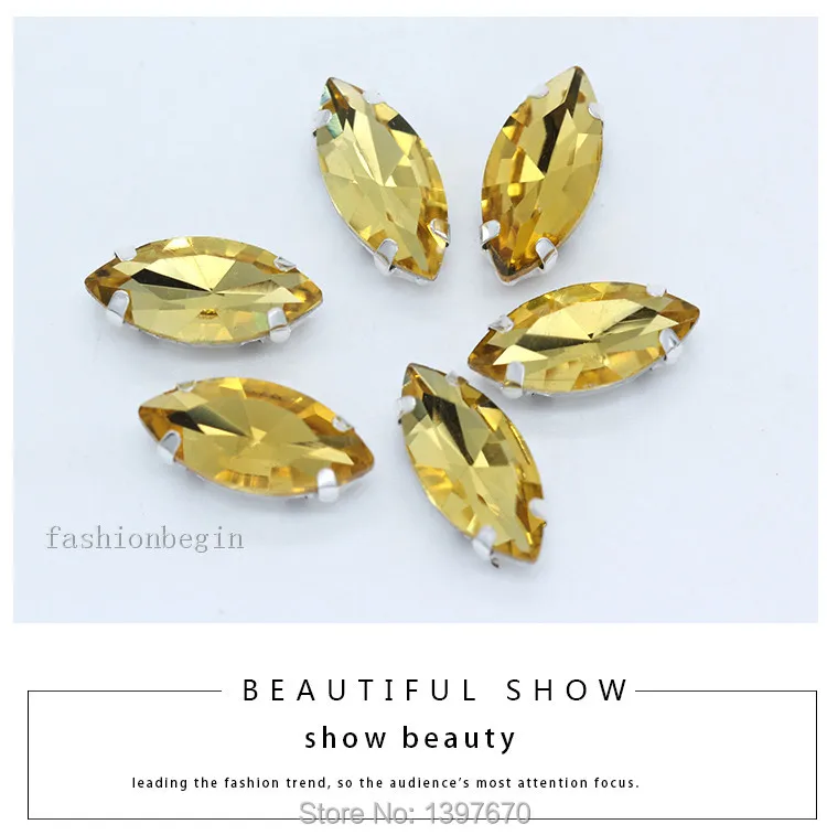All size 24-colors Navette crystal glass Flatback sew on rhinestone stones montees silver claw button for jewelry DIY Garment