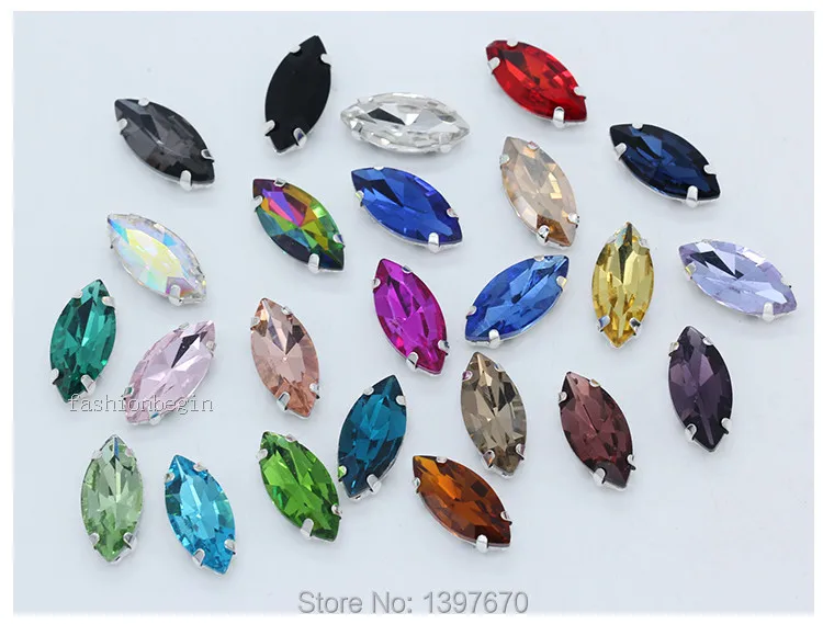 All size 24-colors Navette crystal glass Flatback sew on rhinestone stones montees silver claw button for jewelry DIY Garment