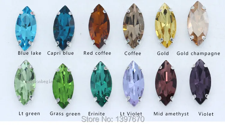 All size 24-colors Navette crystal glass Flatback sew on rhinestone stones montees silver claw button for jewelry DIY Garment