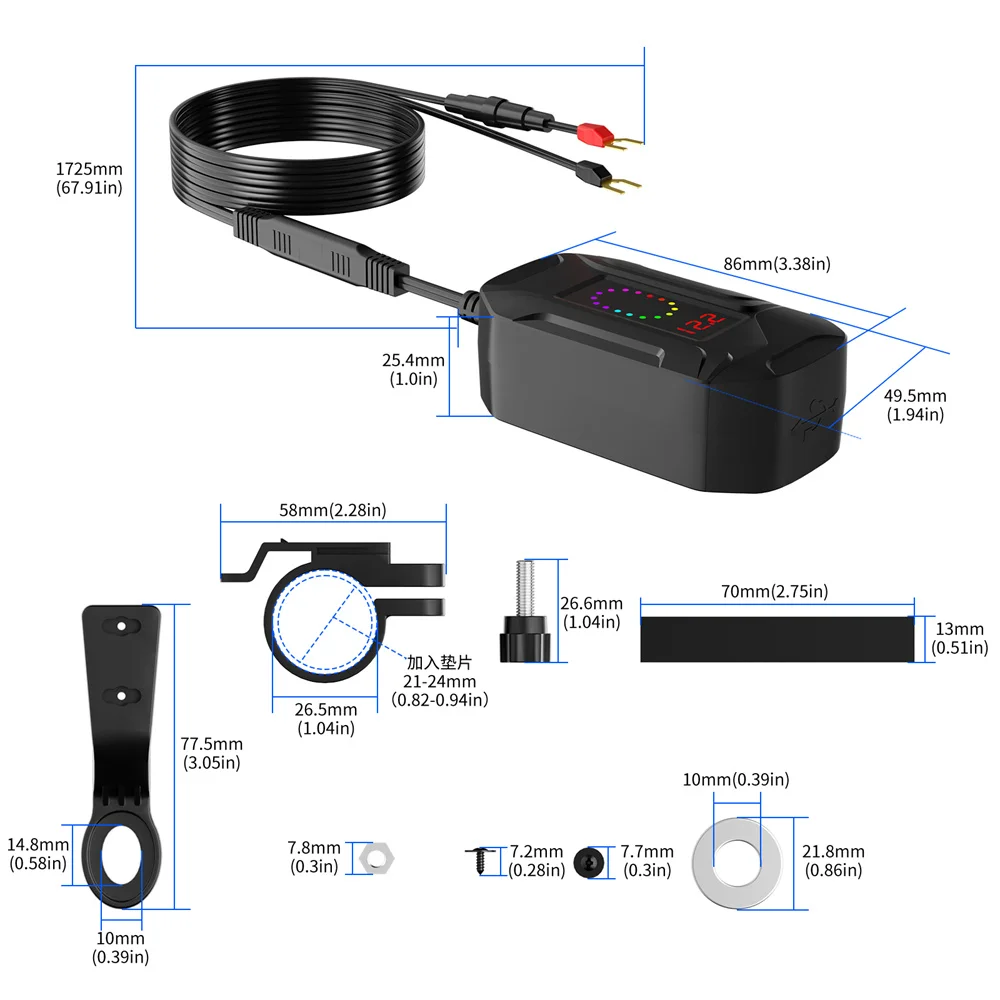 6.8A PD+QC3.0 Motorcycle Phone Charger Handlebar Dual USB Socket 60W Waterproof 12V Power Supply Adapter with Switch Voltmeter