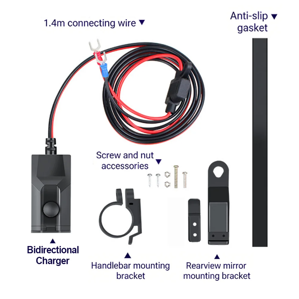 6.8A PD+QC3.0 Motorcycle Phone Charger Handlebar Dual USB Socket 60W Waterproof 12V Power Supply Adapter with Switch Voltmeter