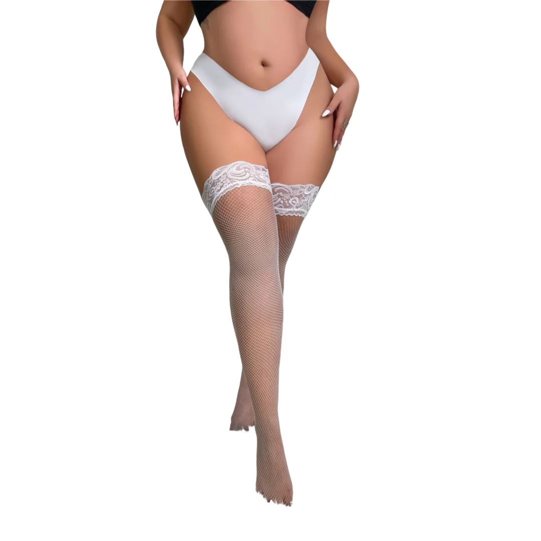 Sexy Black Lace Silicone Non-slip Fishnet Stockings for Oversize Women Plus Large Size Over Knee Thigh High Long Socks XXXXL 5XL
