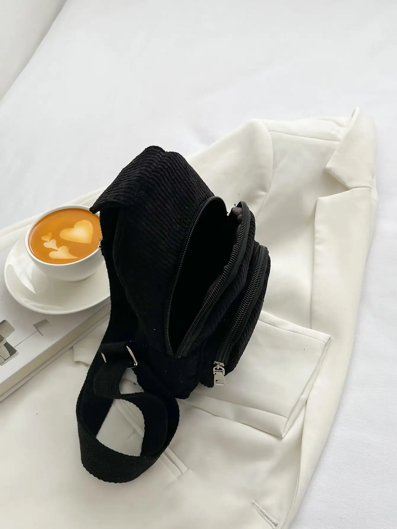 Chest bag corduroy women's chest bag casual lightweight waist bag Korean style versatile pure color extra soft crossbody small bag simple corduroy shoulder crossbody bag