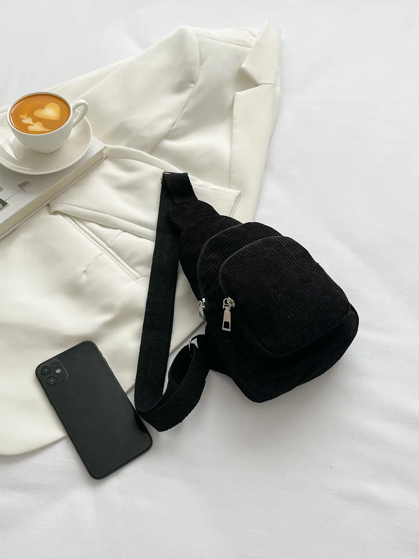 Chest bag corduroy women's chest bag casual lightweight waist bag Korean style versatile pure color extra soft crossbody small bag simple corduroy shoulder crossbody bag