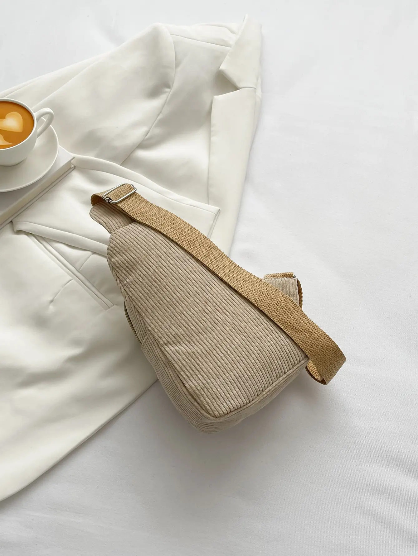 Chest bag corduroy women's chest bag casual lightweight waist bag Korean style versatile pure color extra soft crossbody small bag simple corduroy shoulder crossbody bag