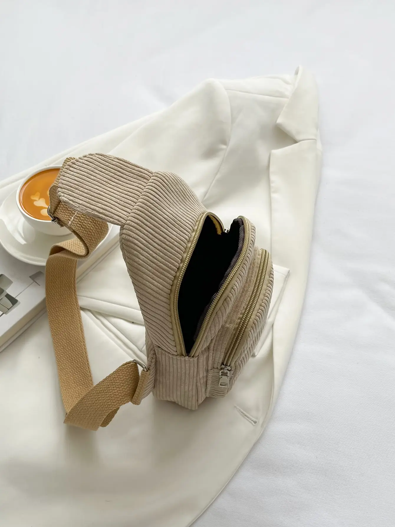 Chest bag corduroy women's chest bag casual lightweight waist bag Korean style versatile pure color extra soft crossbody small bag simple corduroy shoulder crossbody bag