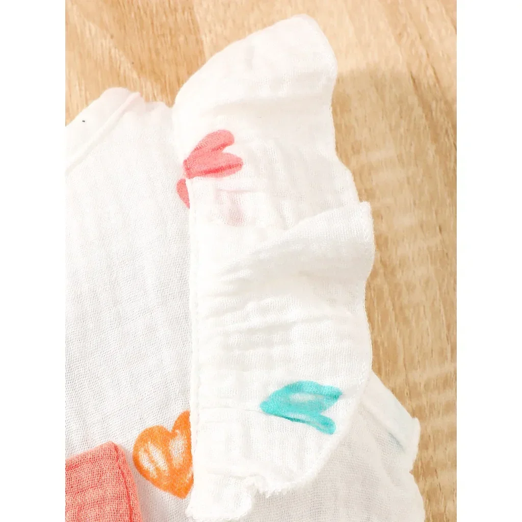 Newborn Baby Girl Sweet Cotton Dress Sleeveless Love Pattern Dress+Hat 2PCS Summer Beach Clothing for Infant Girl 0-9 Months