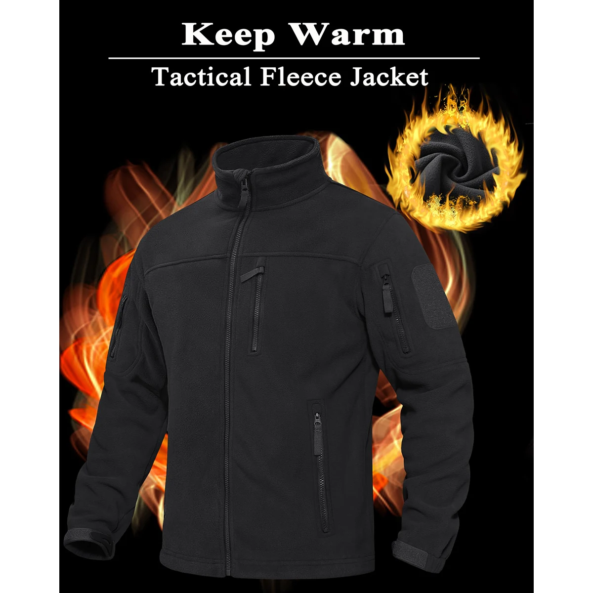 TACVASEN Men's Fleece Jacket Soft Warmth Windproof Full Zip Up Coat Multiple Zipper Pockets Hiking Working Outdoors Windbreaker