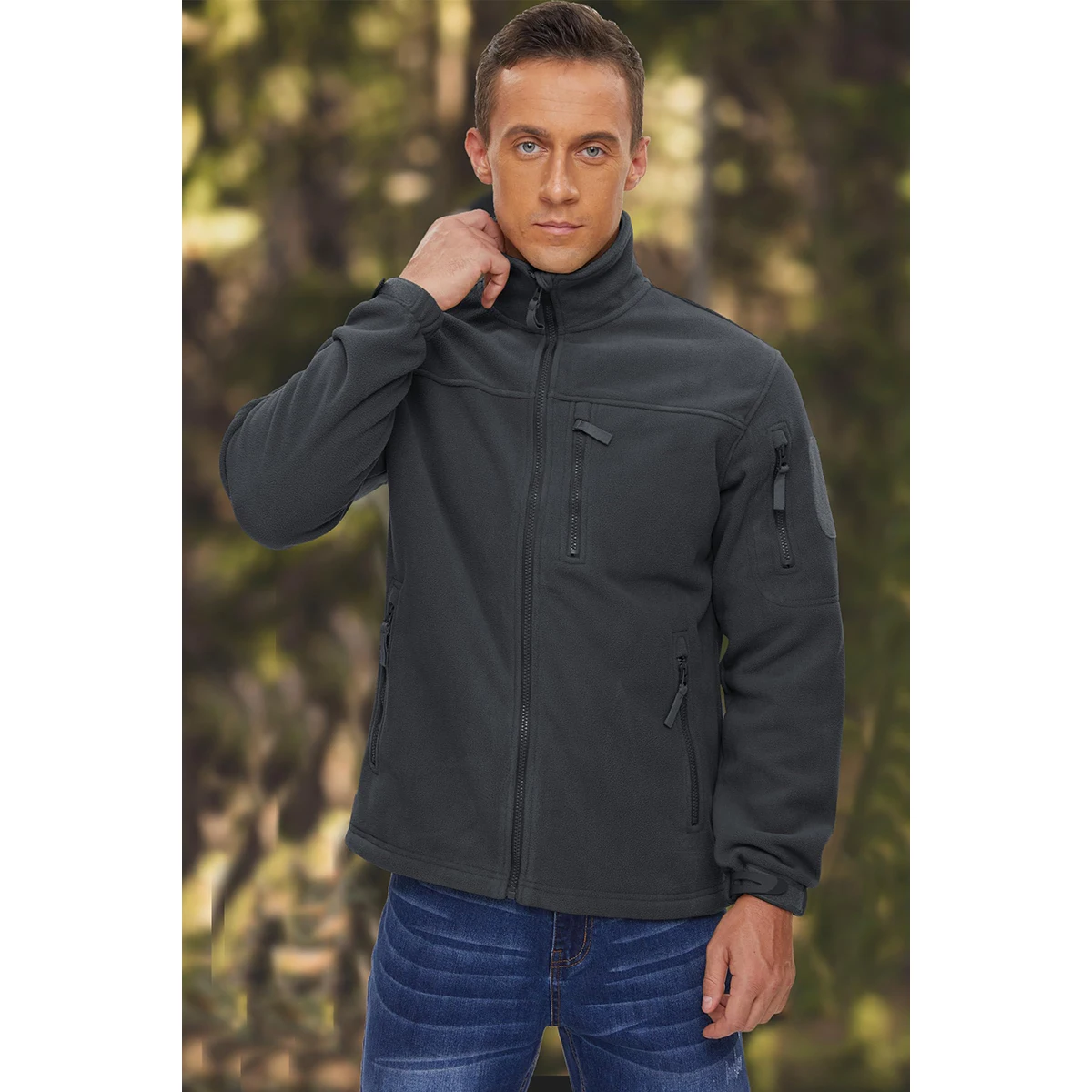 TACVASEN Men's Fleece Jacket Soft Warmth Windproof Full Zip Up Coat Multiple Zipper Pockets Hiking Working Outdoors Windbreaker