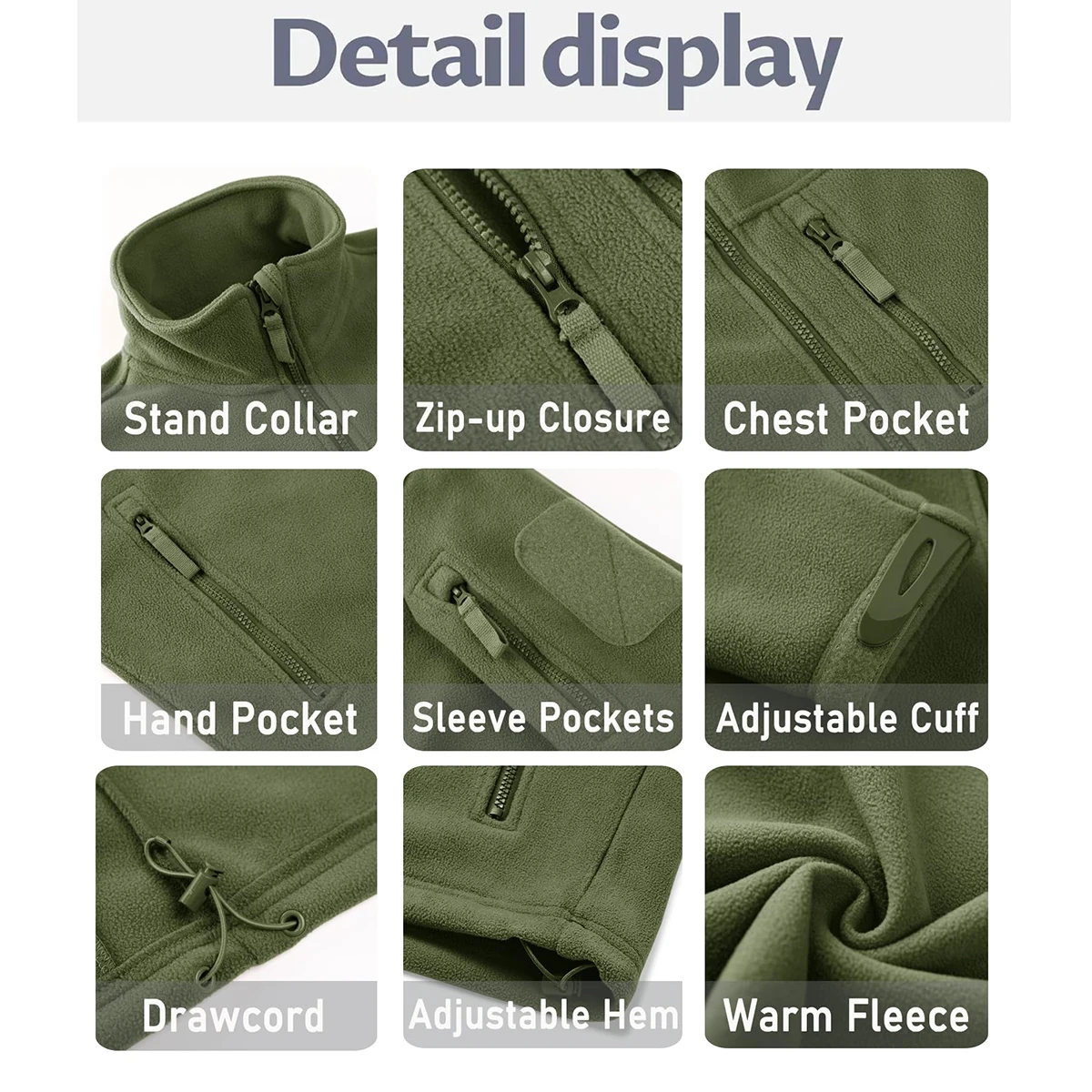 TACVASEN Men's Fleece Jacket Soft Warmth Windproof Full Zip Up Coat Multiple Zipper Pockets Hiking Working Outdoors Windbreaker