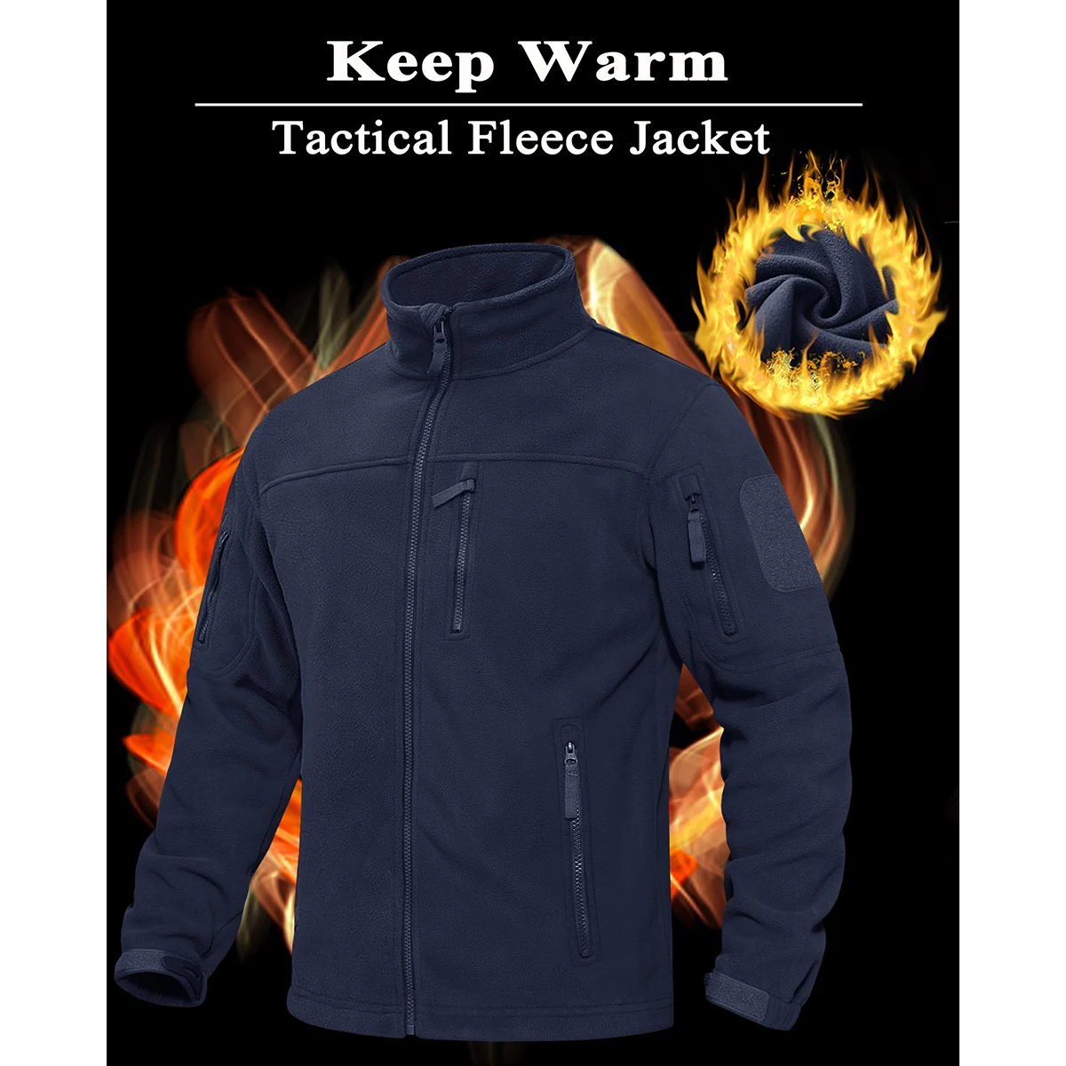 TACVASEN Men's Fleece Jacket Soft Warmth Windproof Full Zip Up Coat Multiple Zipper Pockets Hiking Working Outdoors Windbreaker