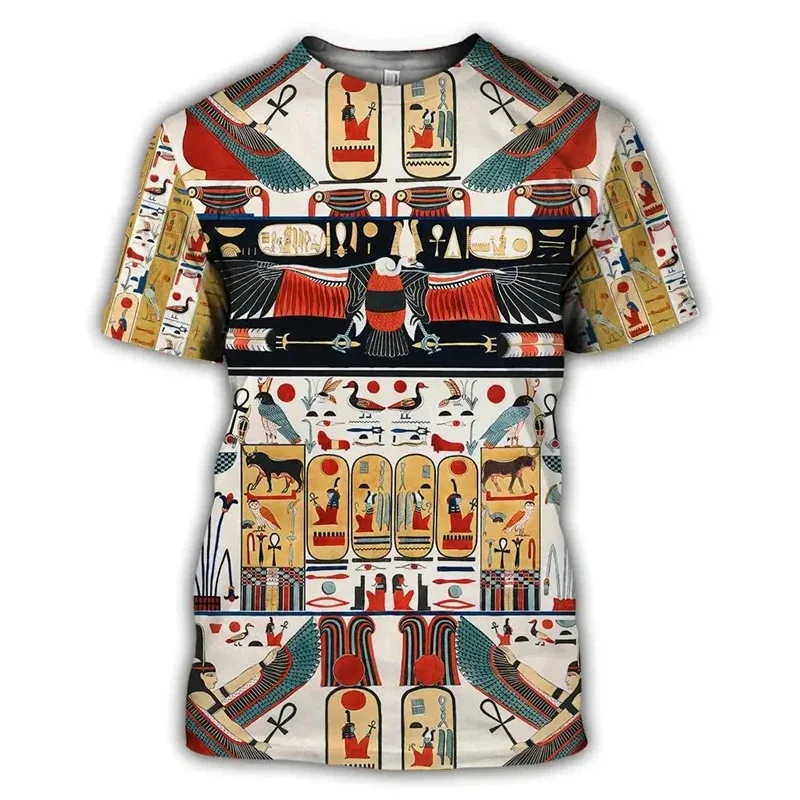 Ancient Egyptian Pattern T Shirt For Men Pharaoh 3D Printed T-Shirts Casual Streetwear Oversized O-Neck Women Loose Tops Tees